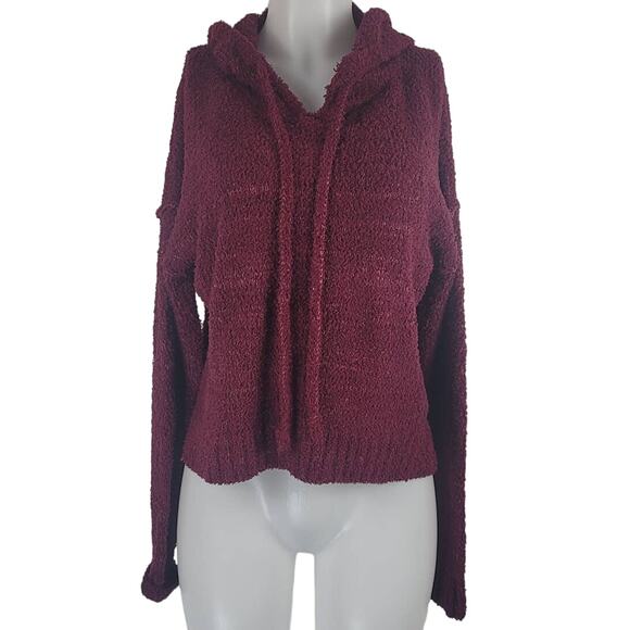 True Craft Originals Super Soft Crop Hooded Burgundy Sweatshirt Women M - Picture 1 of 4